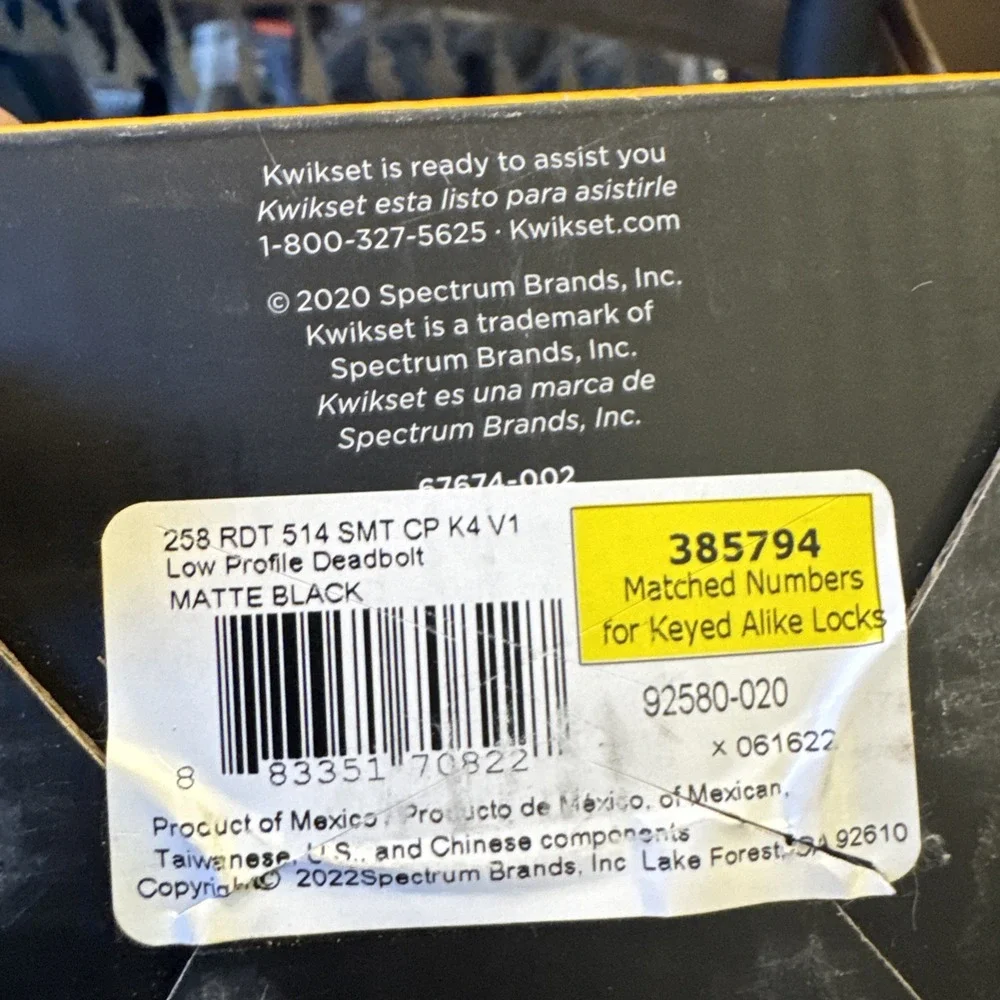 Kwikset matte‎ Black Round Single Cylinder Deadbolt 92580-020 low profile